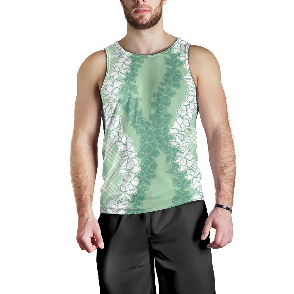 Hawaii Aloha Plumeria Lei Mint Palaka Men Tank Top - Polynesian Pride