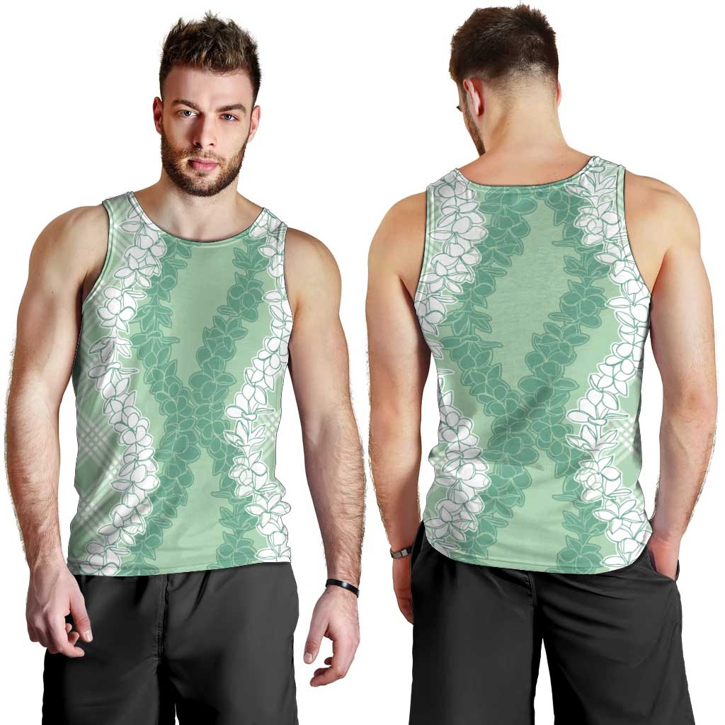 Hawaii Aloha Plumeria Lei Mint Palaka Men Tank Top - Polynesian Pride