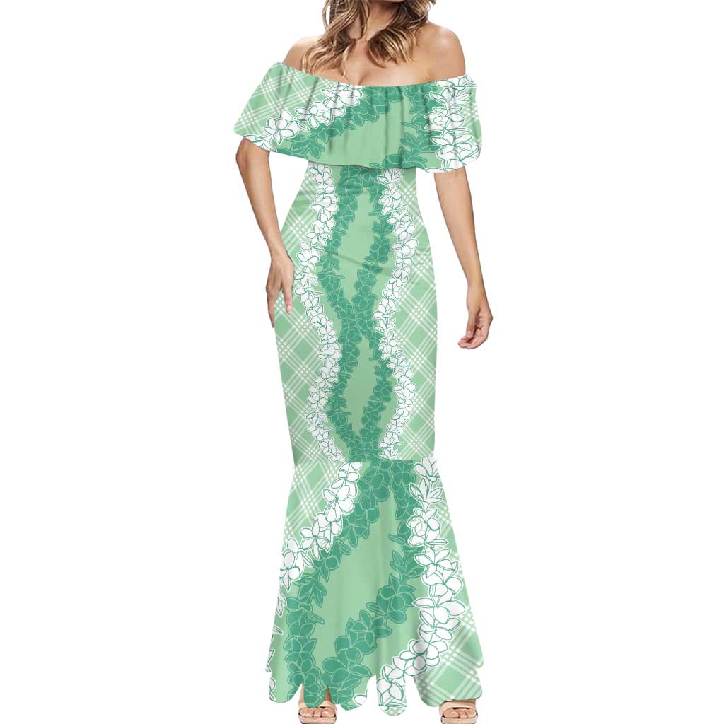 Hawaii Aloha Plumeria Lei Mint Palaka Mermaid Dress - Polynesian Pride