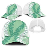 Hawaii Aloha Plumeria Lei Mint Palaka Mesh Trucker Cap - Polynesian Pride