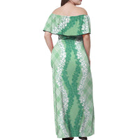 Hawaii Aloha Plumeria Lei Mint Palaka Off Shoulder Maxi Dress - Polynesian Pride