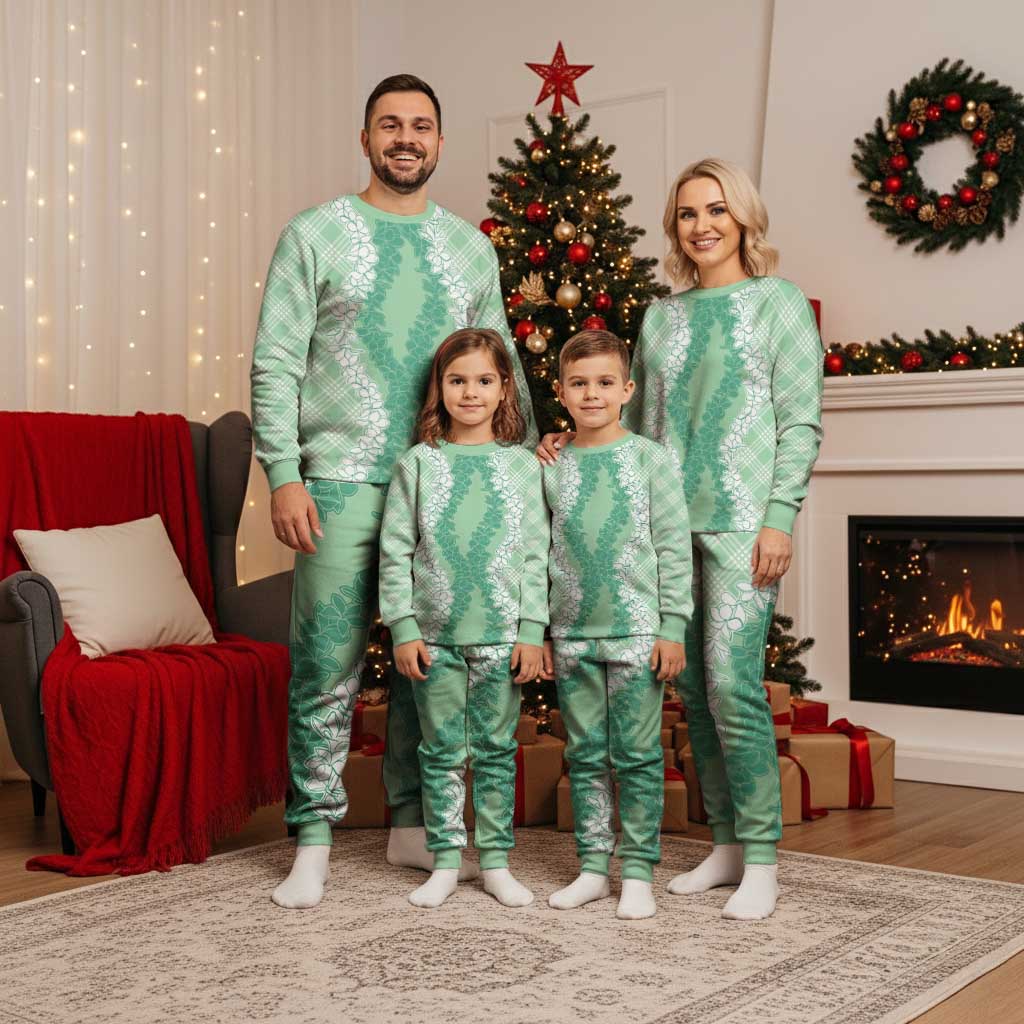 Hawaii Aloha Plumeria Lei Mint Palaka Christmas Pajama Set - Polynesian Pride