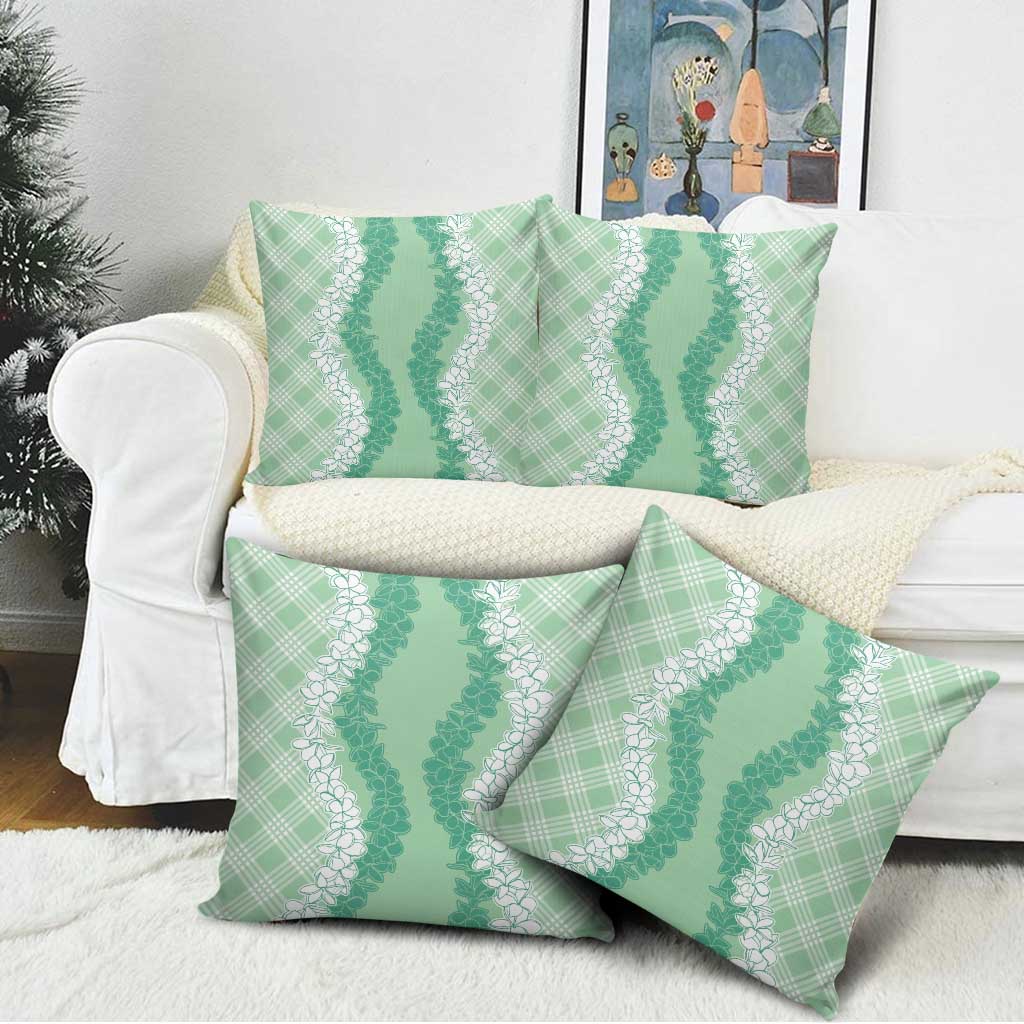 Hawaii Aloha Plumeria Lei Mint Palaka Pillow Cover - Polynesian Pride