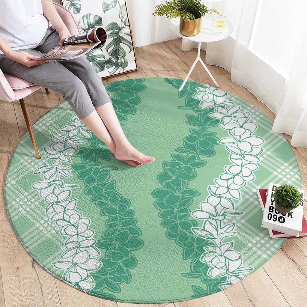 Hawaii Aloha Plumeria Lei Mint Palaka Round Carpet LT7 - Polynesian Pride