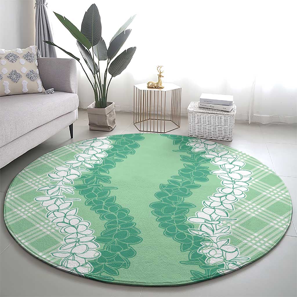 Hawaii Aloha Plumeria Lei Mint Palaka Round Carpet LT7 - Polynesian Pride