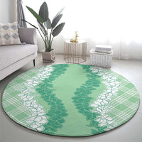 Hawaii Aloha Plumeria Lei Mint Palaka Round Carpet LT7 - Polynesian Pride