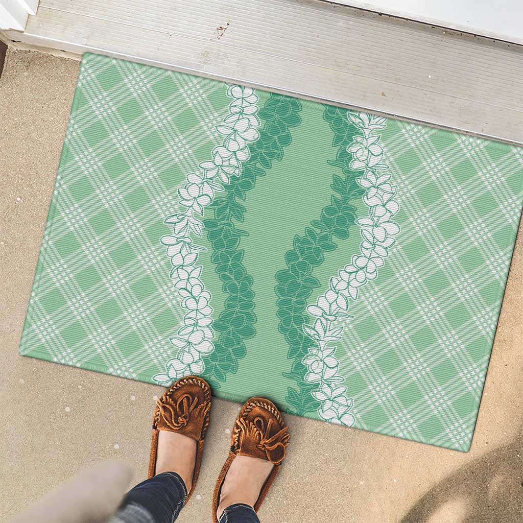 Hawaii Aloha Plumeria Lei Mint Palaka Rubber Doormat LT7 - Polynesian Pride