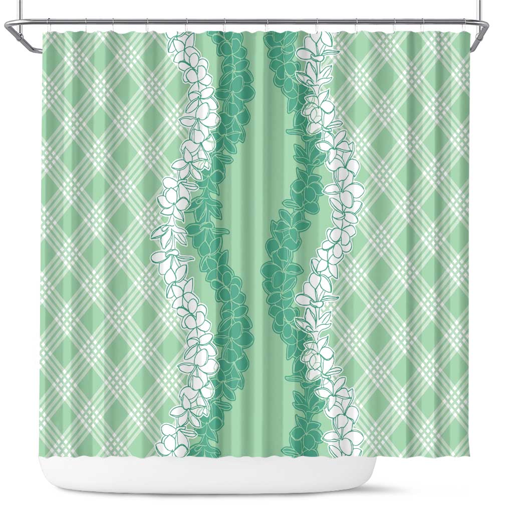 Hawaii Aloha Plumeria Lei Mint Palaka Shower Curtain - Polynesian Pride