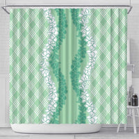 Hawaii Aloha Plumeria Lei Mint Palaka Shower Curtain - Polynesian Pride