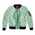 Hawaii Aloha Plumeria Lei Mint Palaka Sleeve Zip Bomber Jacket - Polynesian Pride