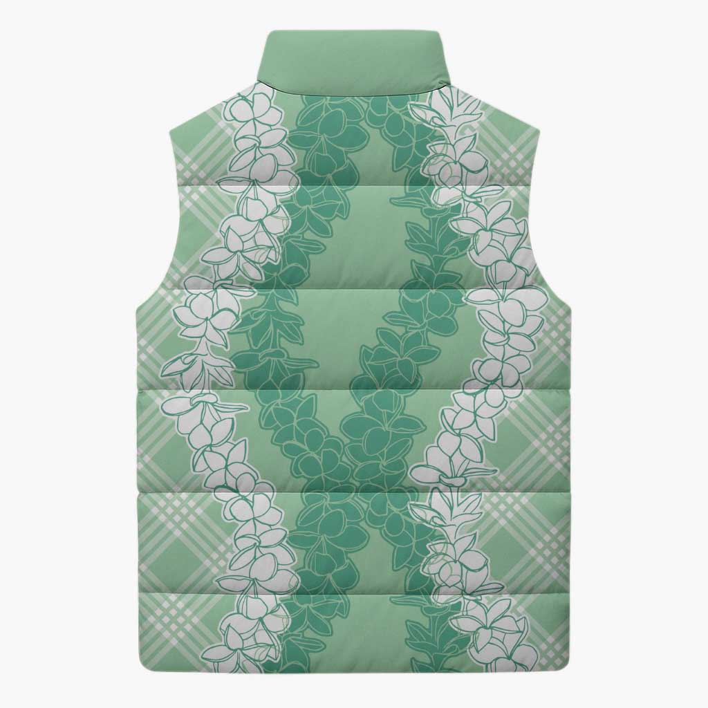 Hawaii Aloha Plumeria Lei Mint Palaka Sleeveless Puffer Jacket - Polynesian Pride