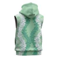 Hawaii Aloha Plumeria Lei Mint Palaka Sleeveless Zip Hoodie - Polynesian Pride