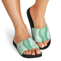 Hawaii Aloha Plumeria Lei Mint Palaka Slide Sandals - Polynesian Pride