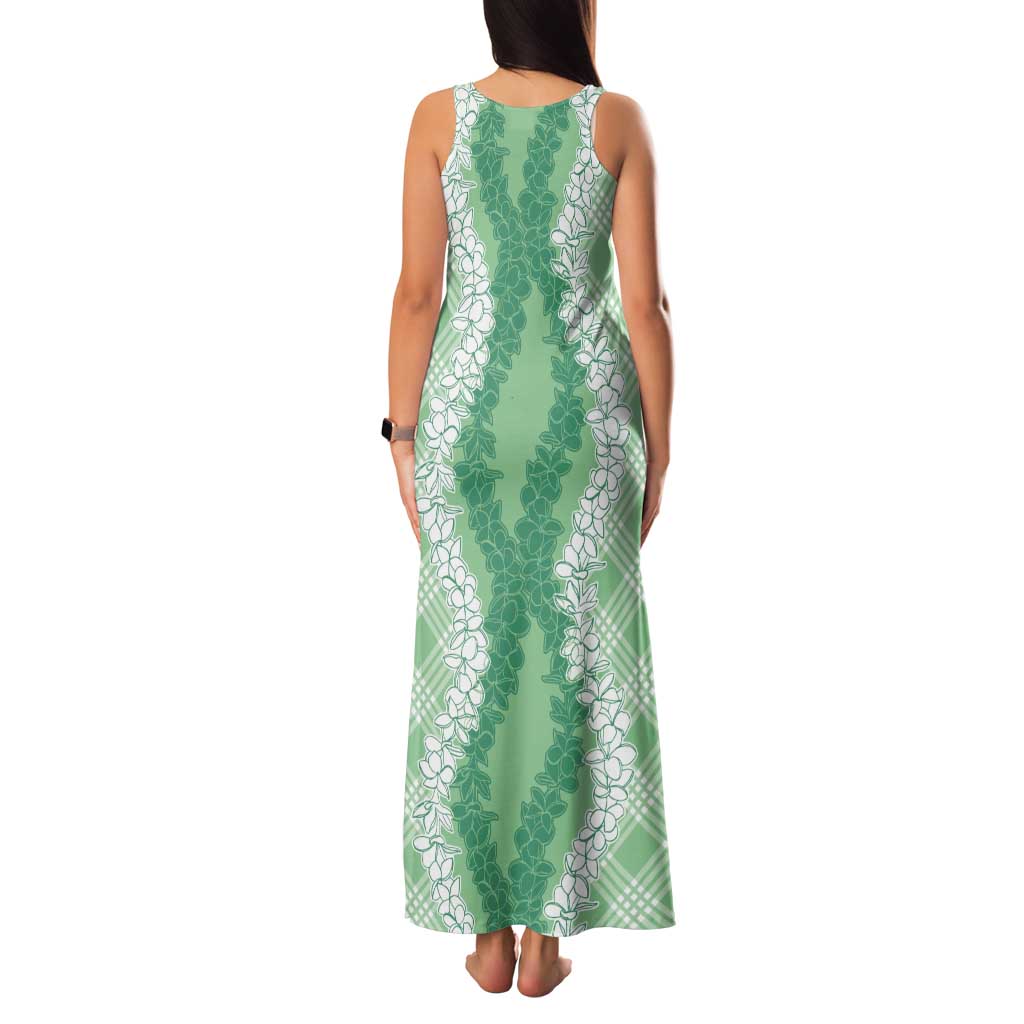 Hawaii Aloha Plumeria Lei Mint Palaka Tank Maxi Dress - Polynesian Pride