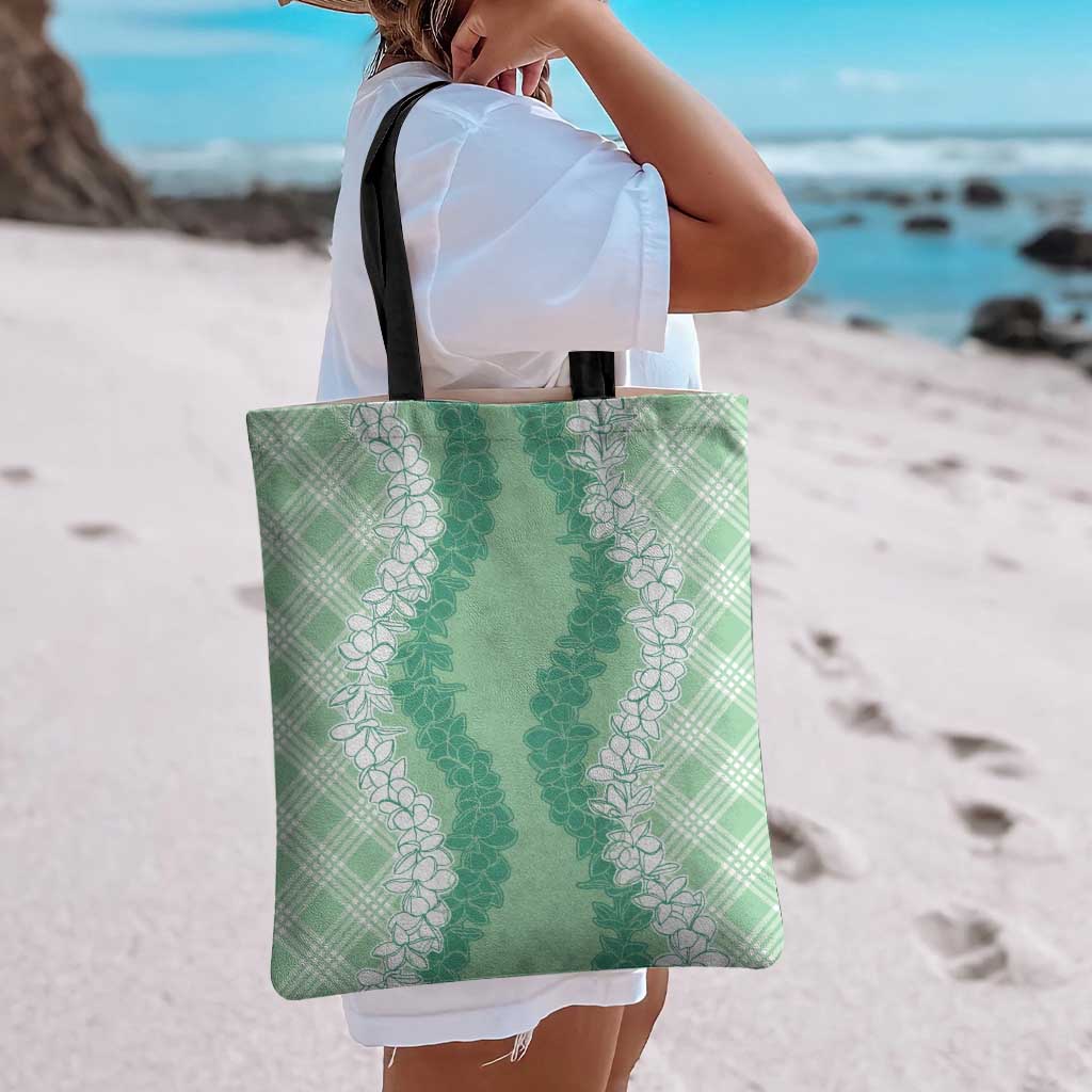 Hawaii Aloha Plumeria Lei Mint Palaka Tote Bag - Polynesian Pride