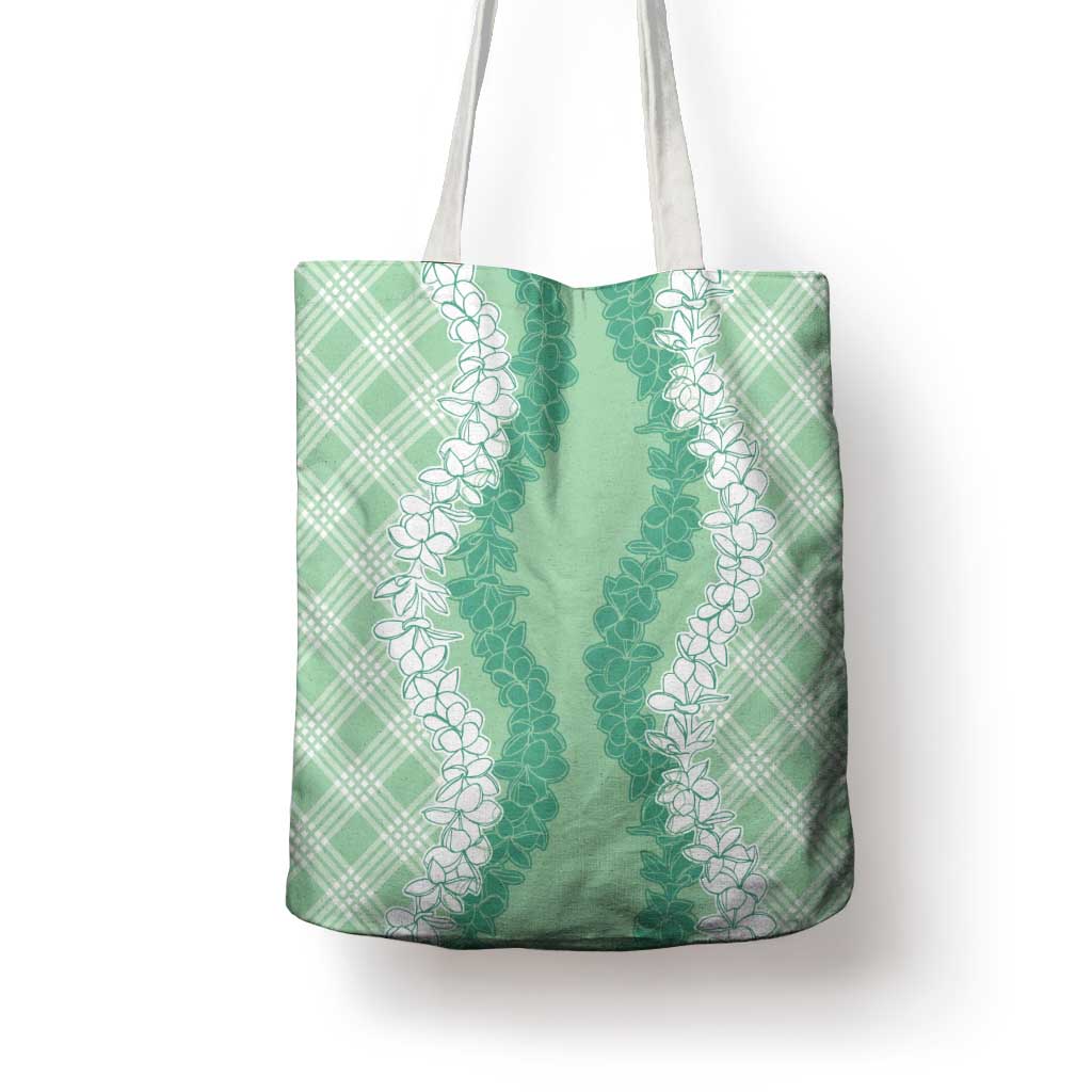 Hawaii Aloha Plumeria Lei Mint Palaka Tote Bag - Polynesian Pride