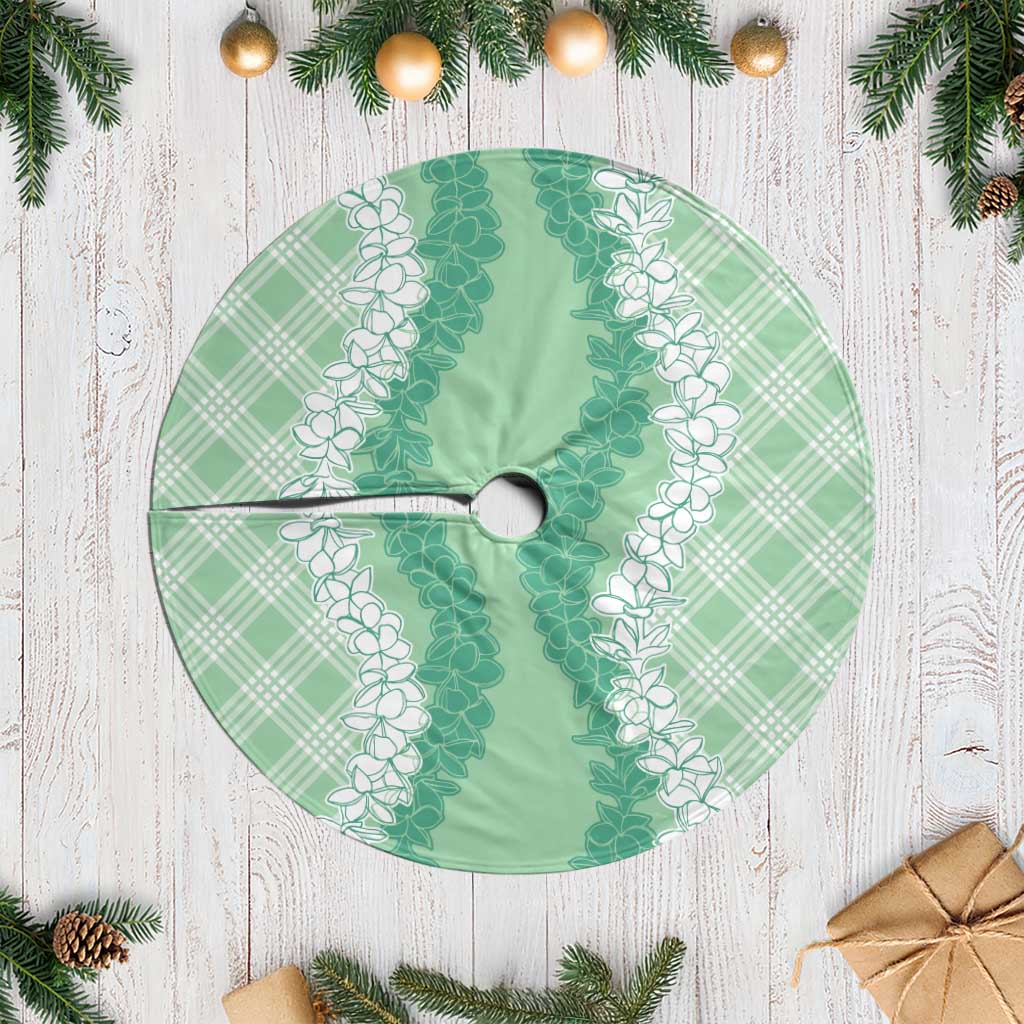 Hawaii Aloha Plumeria Lei Mint Palaka Tree Skirt - Polynesian Pride