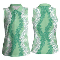 Hawaii Aloha Plumeria Lei Mint Palaka Women Sleeveless Polo Shirt - Polynesian Pride