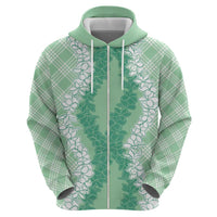 Hawaii Aloha Plumeria Lei Mint Palaka Zip Hoodie - Polynesian Pride