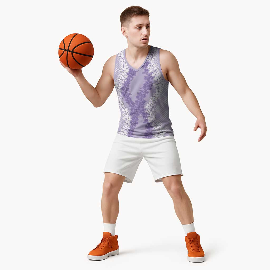 Hawaii Aloha Plumeria Lei Lavender Palaka Basketball Jersey - Polynesian Pride