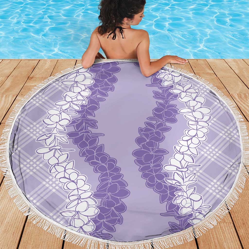 Hawaii Aloha Plumeria Lei Lavender Palaka Beach Blanket - Polynesian Pride