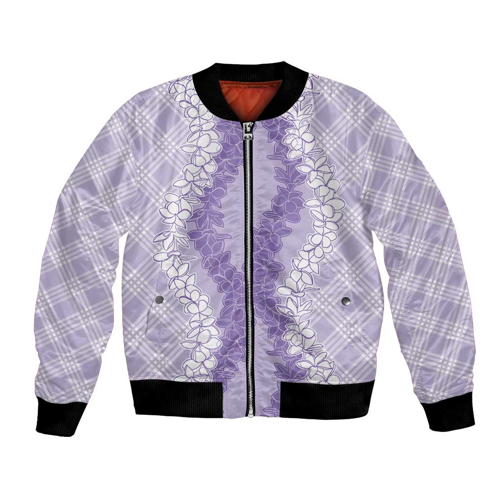 Hawaii Aloha Plumeria Lei Lavender Palaka Bomber Jacket - Polynesian Pride