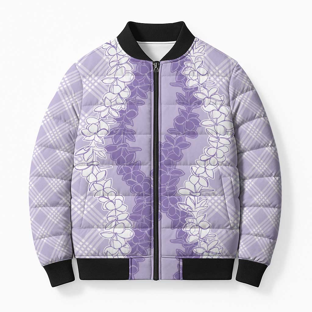 Hawaii Aloha Plumeria Lei Lavender Palaka Bomber Puffer Jacket LT7 Unisex Lavender - Polynesian Pride