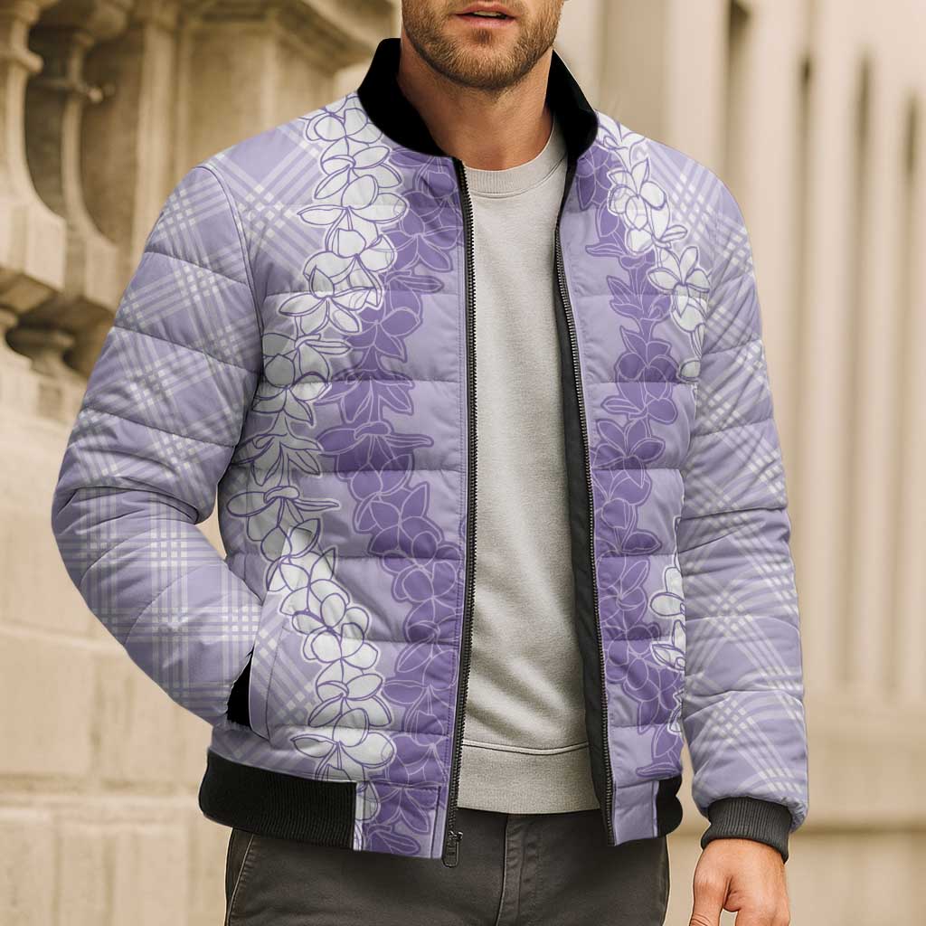 Hawaii Aloha Plumeria Lei Lavender Palaka Bomber Puffer Jacket LT7 - Polynesian Pride