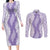 Hawaii Aloha Plumeria Lei Lavender Palaka Couples Matching Long Sleeve Bodycon Dress and Long Sleeve Button Shirt - Polynesian Pride