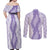 Hawaii Aloha Plumeria Lei Lavender Palaka Couples Matching Off Shoulder Maxi Dress and Long Sleeve Button Shirt - Polynesian Pride
