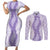 Hawaii Aloha Plumeria Lei Lavender Palaka Couples Matching Short Sleeve Bodycon Dress and Long Sleeve Button Shirt - Polynesian Pride