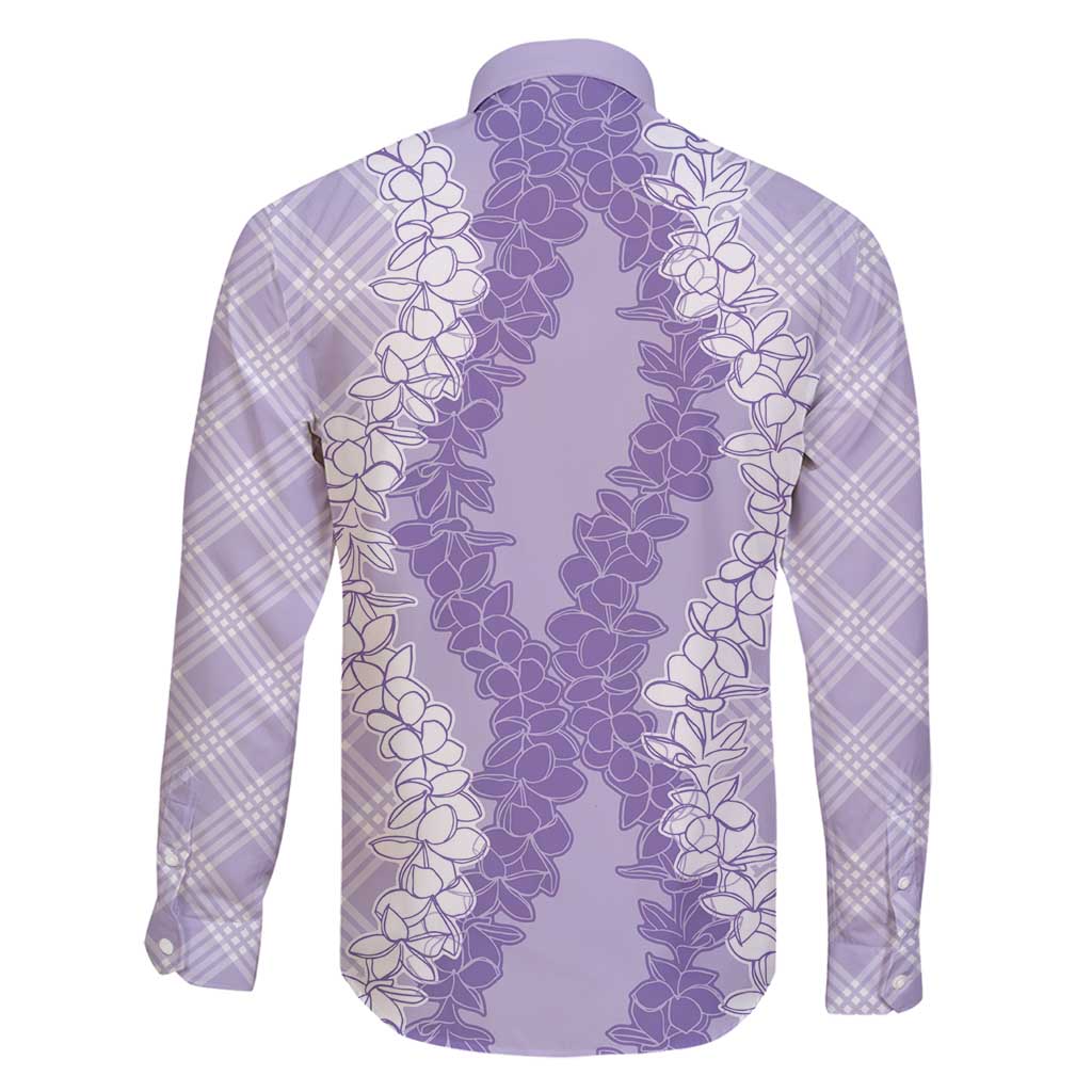 Hawaii Aloha Plumeria Lei Lavender Palaka Family Matching Long Sleeve Bodycon Dress and Hawaiian Shirt - Polynesian Pride
