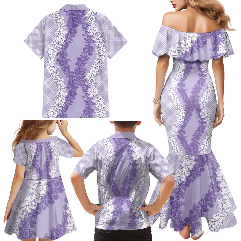 Hawaii Aloha Plumeria Lei Lavender Palaka Family Matching Mermaid Dress and Hawaiian Shirt - Polynesian Pride
