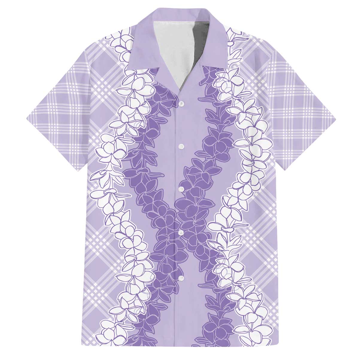 Hawaii Aloha Plumeria Lei Lavender Palaka Family Matching Off The Shoulder Long Sleeve Dress and Hawaiian Shirt - Polynesian Pride