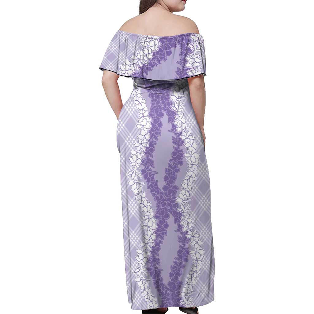 Hawaii Aloha Plumeria Lei Lavender Palaka Family Matching Off Shoulder Maxi Dress and Hawaiian Shirt - Polynesian Pride