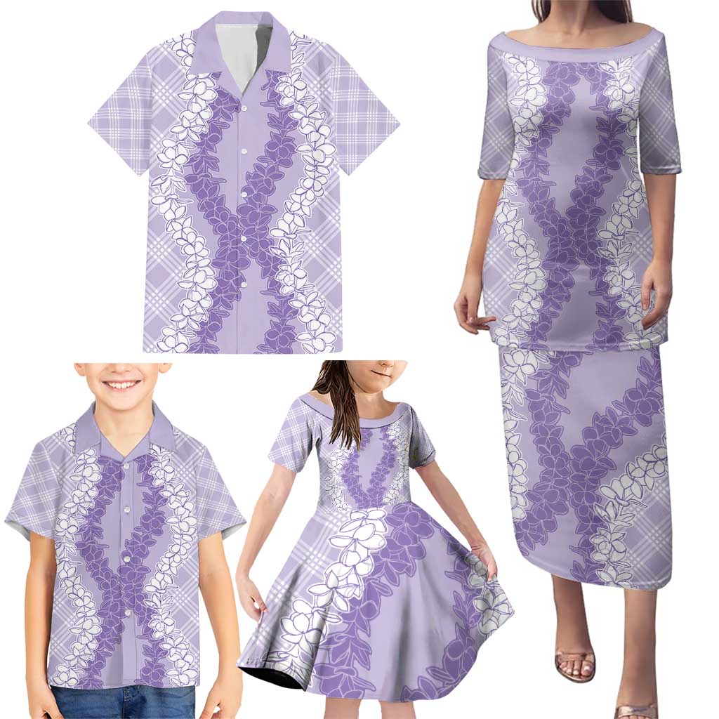 Hawaii Aloha Plumeria Lei Lavender Palaka Family Matching Puletasi and Hawaiian Shirt - Polynesian Pride