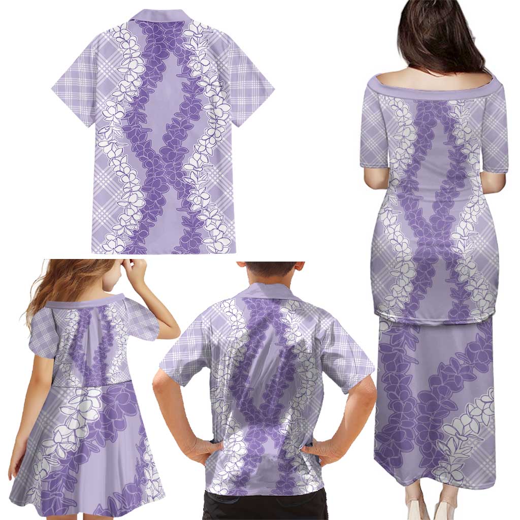 Hawaii Aloha Plumeria Lei Lavender Palaka Family Matching Puletasi and Hawaiian Shirt - Polynesian Pride