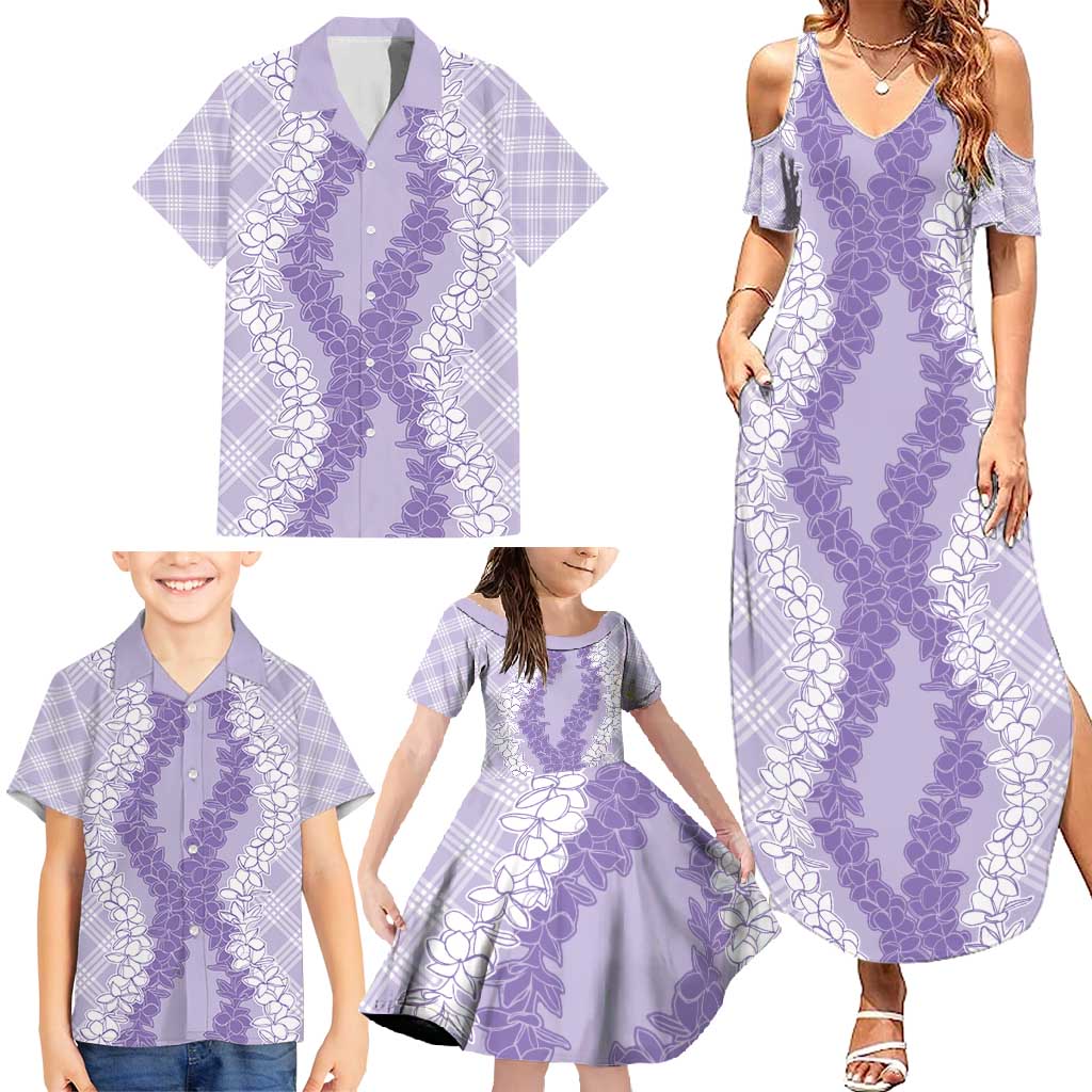 Hawaii Aloha Plumeria Lei Lavender Palaka Family Matching Summer Maxi Dress and Hawaiian Shirt - Polynesian Pride