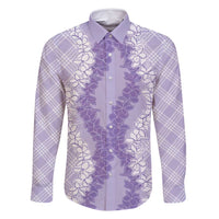 Hawaii Aloha Plumeria Lei Lavender Palaka Family Matching Tank Maxi Dress and Hawaiian Shirt - Polynesian Pride