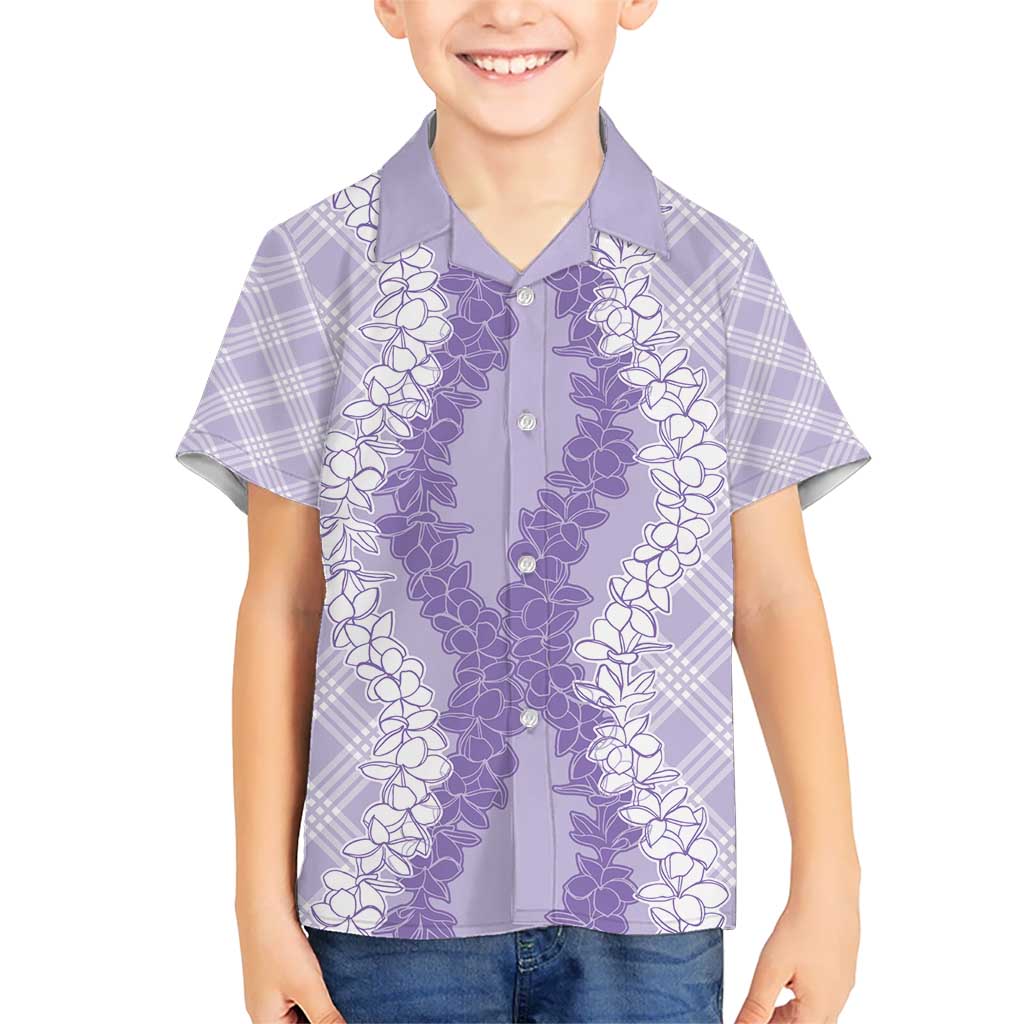 Hawaii Aloha Plumeria Lei Lavender Palaka Kid Hawaiian Shirt LT7 Kid Lavender - Polynesian Pride
