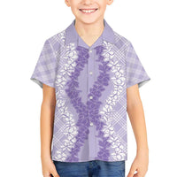Hawaii Aloha Plumeria Lei Lavender Palaka Kid Hawaiian Shirt LT7 Kid Lavender - Polynesian Pride