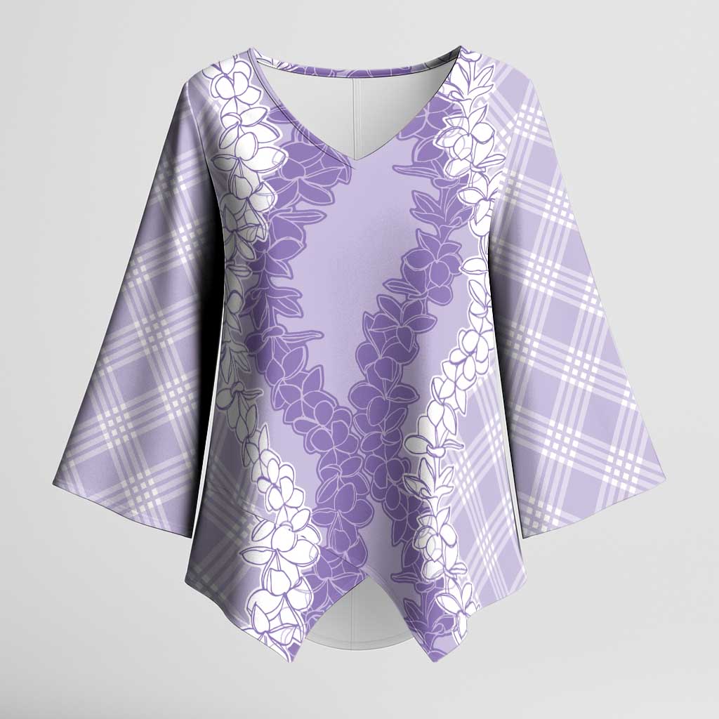 Hawaii Aloha Plumeria Lei Lavender Palaka Kimono Sleeve Blouse - Polynesian Pride