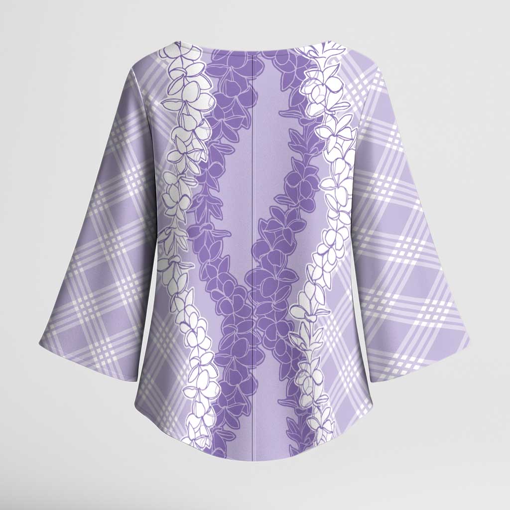Hawaii Aloha Plumeria Lei Lavender Palaka Kimono Sleeve Blouse - Polynesian Pride