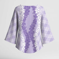 Hawaii Aloha Plumeria Lei Lavender Palaka Kimono Sleeve Blouse - Polynesian Pride