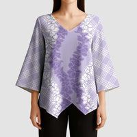 Hawaii Aloha Plumeria Lei Lavender Palaka Kimono Sleeve Blouse - Polynesian Pride
