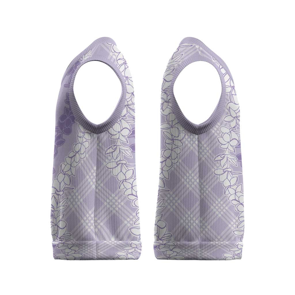 Hawaii Aloha Plumeria Lei Lavender Palaka Christmas Knitted V-Neck Vest - Polynesian Pride