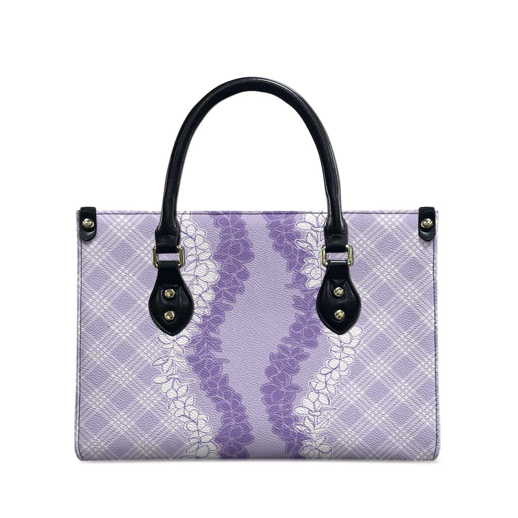 Hawaii Aloha Plumeria Lei Lavender Palaka Leather Bag - Polynesian Pride