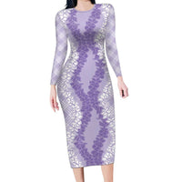 Hawaii Aloha Plumeria Lei Lavender Palaka Long Sleeve Bodycon Dress - Polynesian Pride