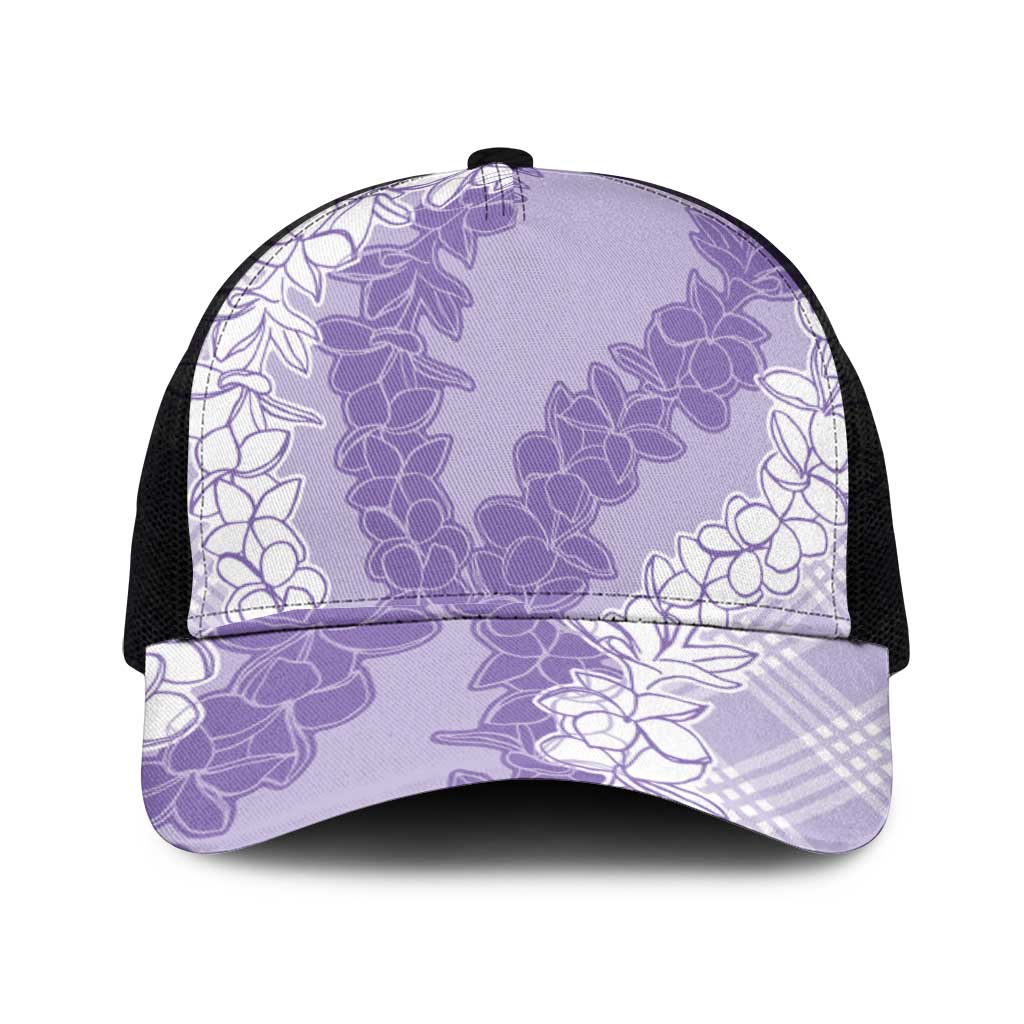 Hawaii Aloha Plumeria Lei Lavender Palaka Mesh Trucker Cap - Polynesian Pride