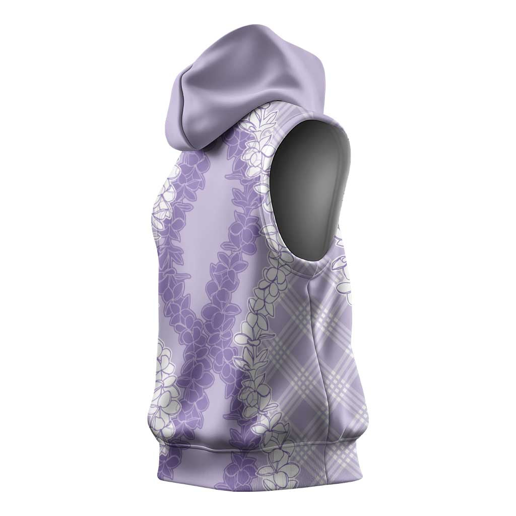 Hawaii Aloha Plumeria Lei Lavender Palaka Sleeveless Hoodie LT7 - Polynesian Pride